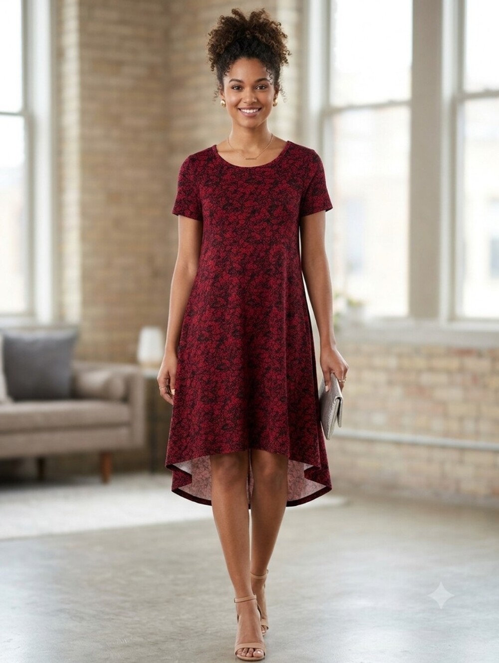 LuLaRoe Medium Carly red black floral high low dress